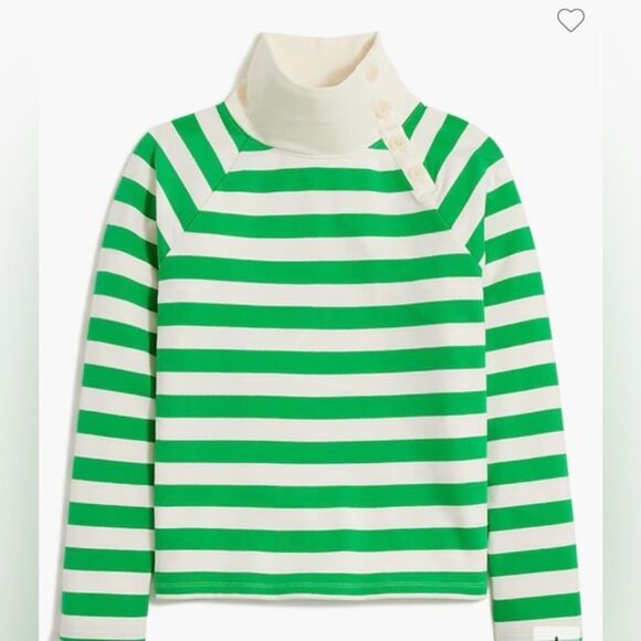 J. Crew Sweaters - J‎ Crew Women's Green Striped Sweatshirt Cotton Wide Button Collar